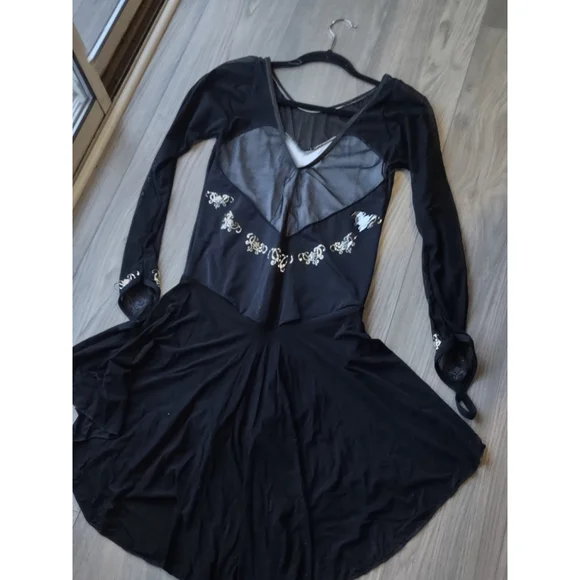 Black Sequence Large Ladies Dance Figure Competition Skating Dress - Picture 5 of 8